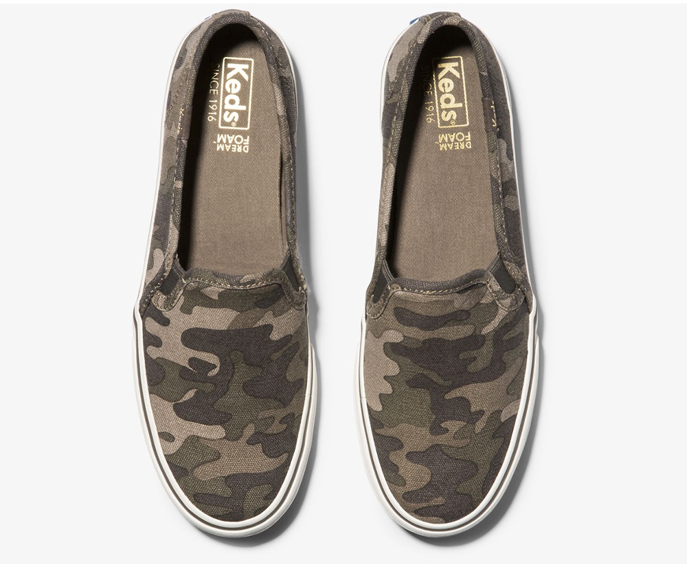 Womens Keds Slip Ons - Washable Double Decker Camo - Olive - 3761-EQLWG